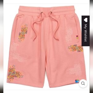 Cookies Anthem Fleece Short W/ Allover Embroidered Stitch Patchwork -S